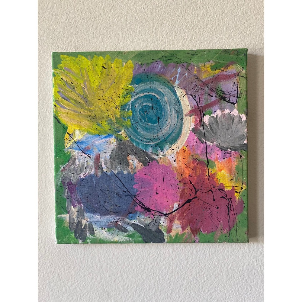 Original Abstract Acrylic Painting Jungle Flowers 12x12 Canvas Art